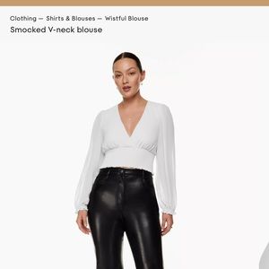 Aritzia Wilfred Smocked V-Neck Blouse